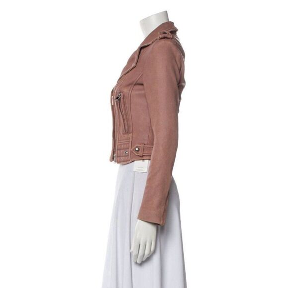 Iro Authentic Beige Pink Lamb Leather Long Sleeve Motorcycle Jacket 34 Xs - Picture 2 of 9